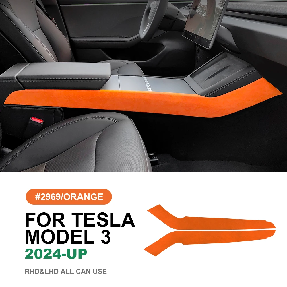 Italian Top Suede Center Console Side Strip Trim Stickers for Tesla Model 3 Highland 2024-Up Decor Car Interior Accessories