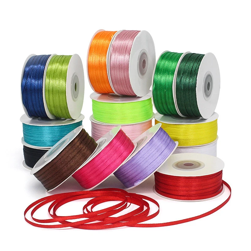 

100 Yard Wide 0.3cm 3MM Thin Fine Ribbon Satin for Gift Packing Wraping DIY Handmade Bow Rope Material Jewelry Making Findings