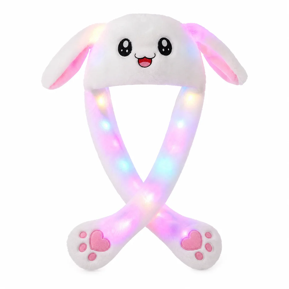 Plush Rabbit Hat Glowing Moving Ears Bunny Earflap Cap For Kids Boys Girls Cosplay Party Winter
