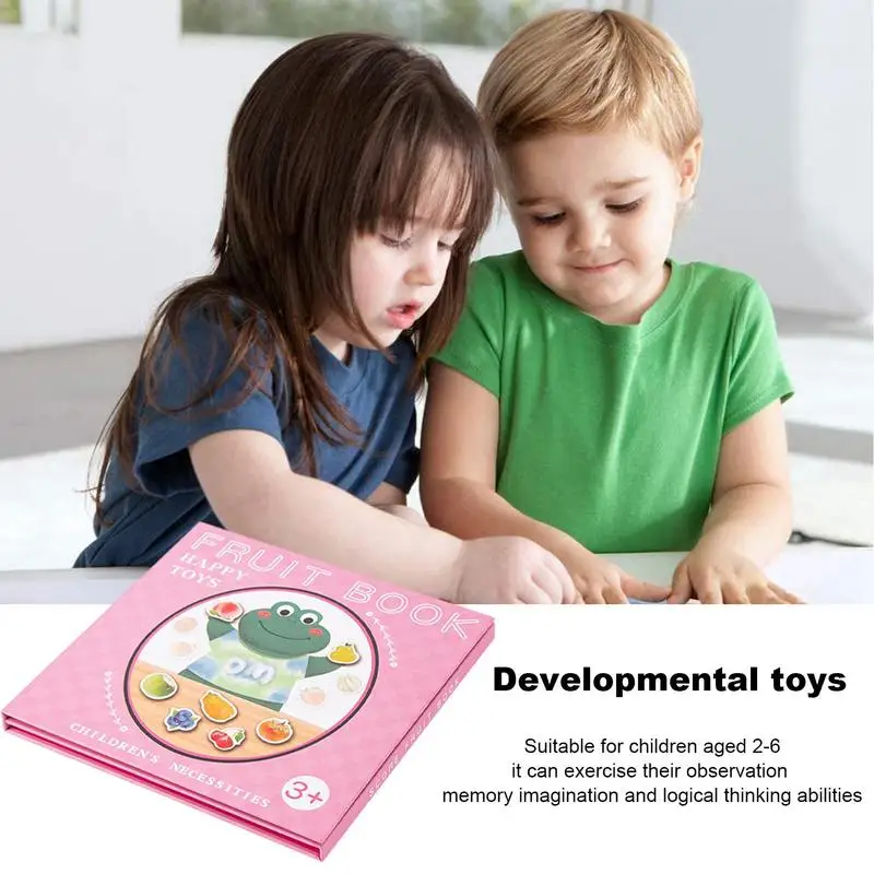 Kids Magnetic Book Wooden Educational Fruit Book Cartoon Sensory Toys Early Education Toys For Home Kindergarten Nursery