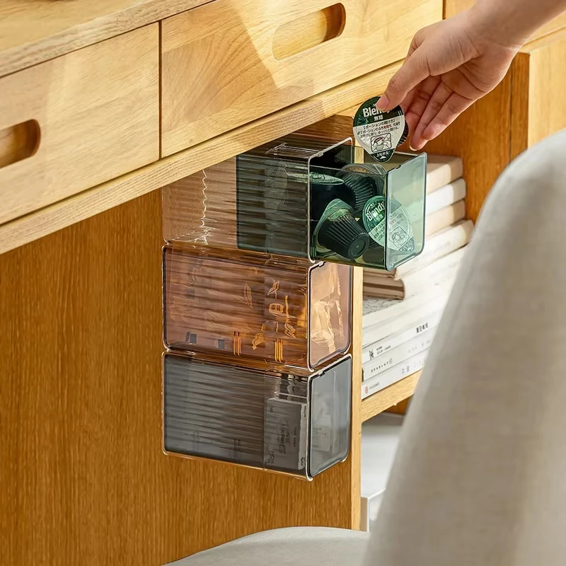 

ABNO-Wall-Mounted Cotton Pad And Swab Organizer Box, Punch-Free Transparent Plastic Cosmetic Storage Container With Drawer