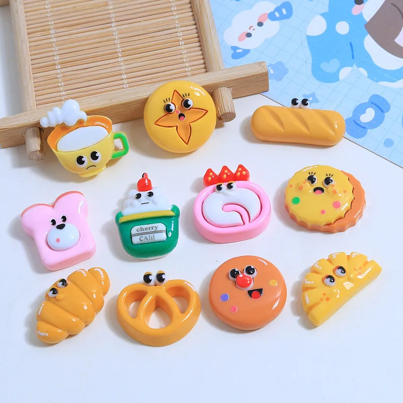 New Foods Play Resin Cabochons Flatback for Scrapbook Home Decoration Accessory Cute Simulated Cookie Bread DIY Slime Charm