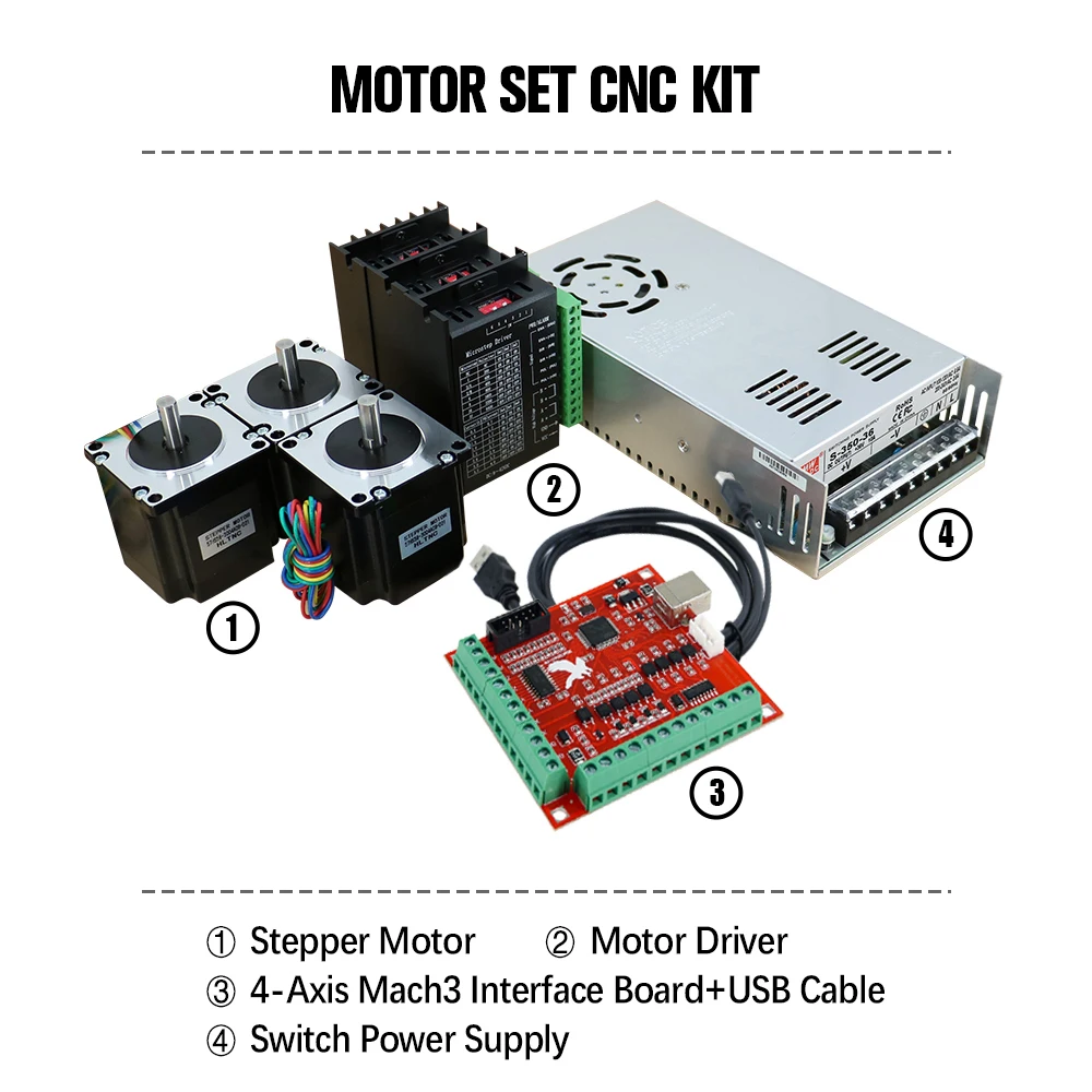 HLTNC DC Stepper Motor Kits DM542 DM556 TB6600 Driver Nema23 100mm 112MM 2.5 3NM Motor 350W 36V  Power Supply for CNC Router