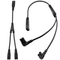 IEC 320 C8 Male to Dual C7 Right Angle Female Y Split Power Cable, IEC 2Pin Figure 8 Male to 2 Female Cord 30CM/45CM Black