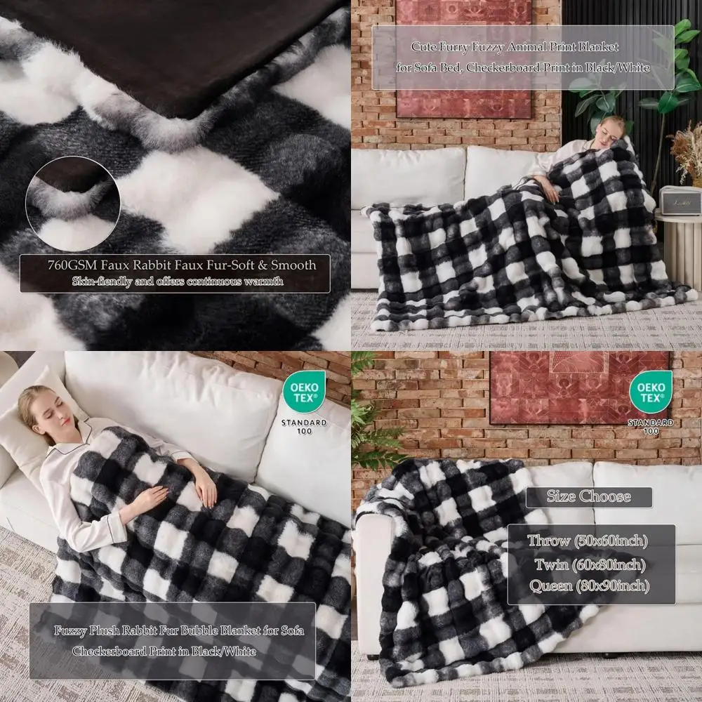 

Ultra-Soft 760GSM Checkerboard Throw Blanket, Plush and Warm, 80x90 for Couch or Bed (Black/White)
