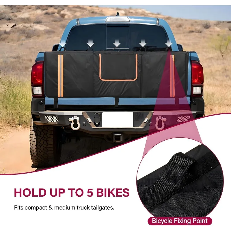 Wasserdichte 53-Zoll-Mountainbike-Pickup-Heckklappenauflage mit reflektierendem Streifen und Werkzeugtasche, geeignet für kompakte und mittelgroße LKWs – Detail 4