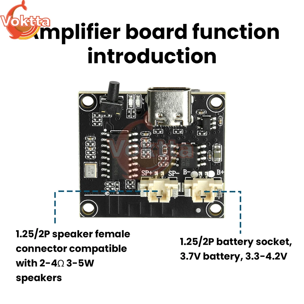 DC5V 3 واط وحدة مضخم صوت بلوتوث ضبط قابل للتعديل بلوتوث مكبر كهربائي نوع C واجهة يدعم تشغيل بطاقة الذاكرة TF