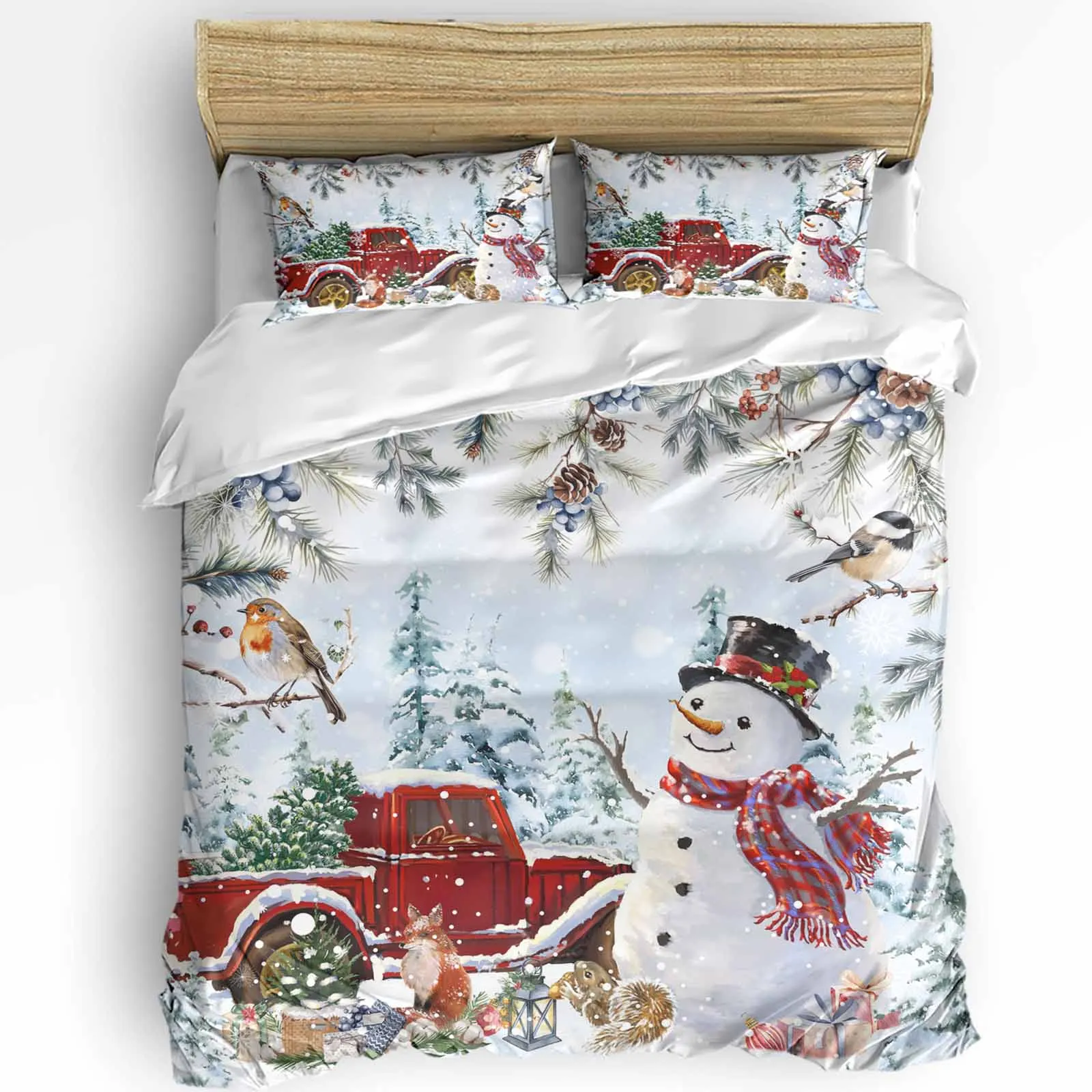Christmas Snowman Truck Pinecone 3pcs Bedding Set For Double Bed Home Textile Duvet Cover Quilt Cover Pillowcase