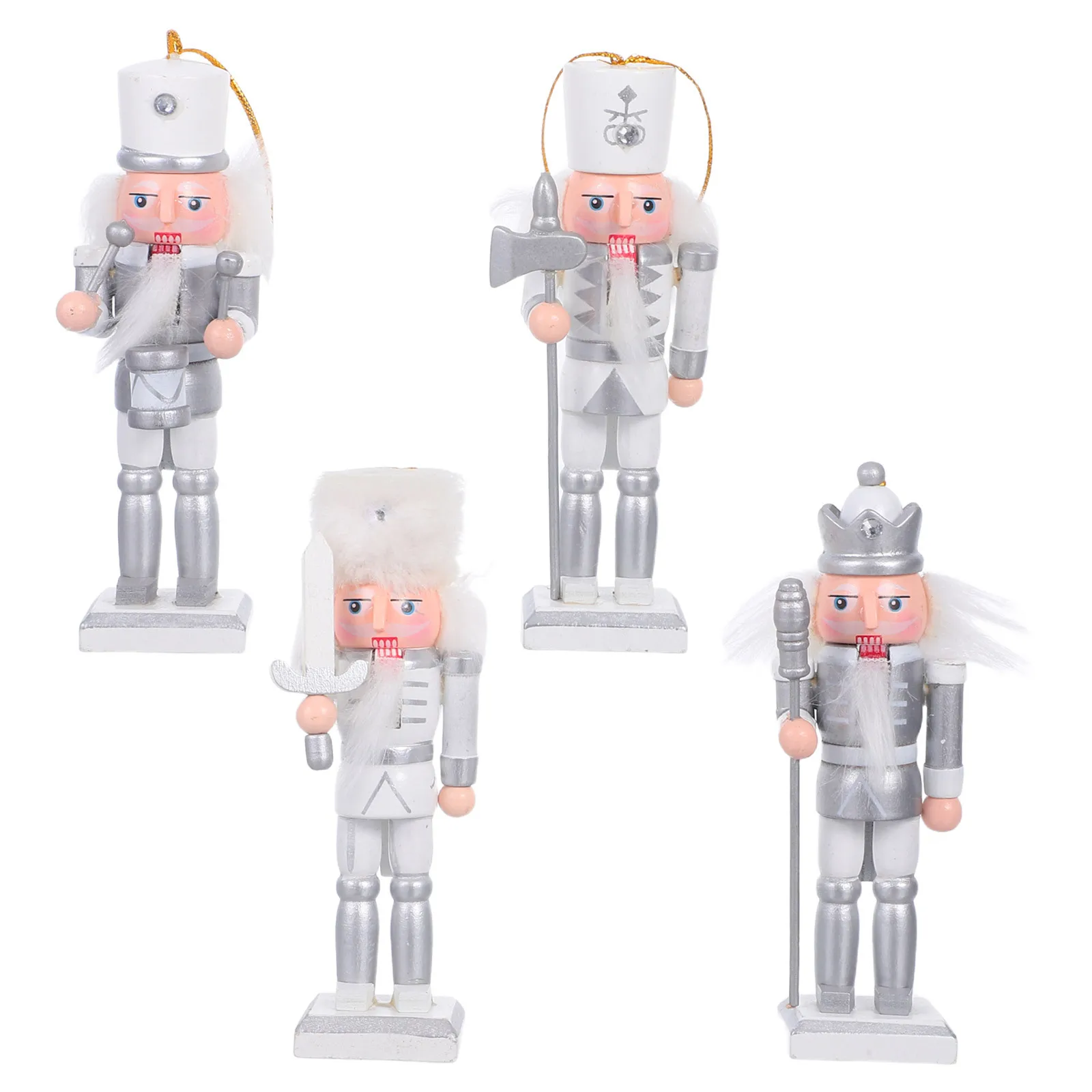 

4Pcs Wooden Nutcracker Soldiers Christmas Ornaments Festive Xmas Holiday Tabletop Decor Nutcracker Decorations