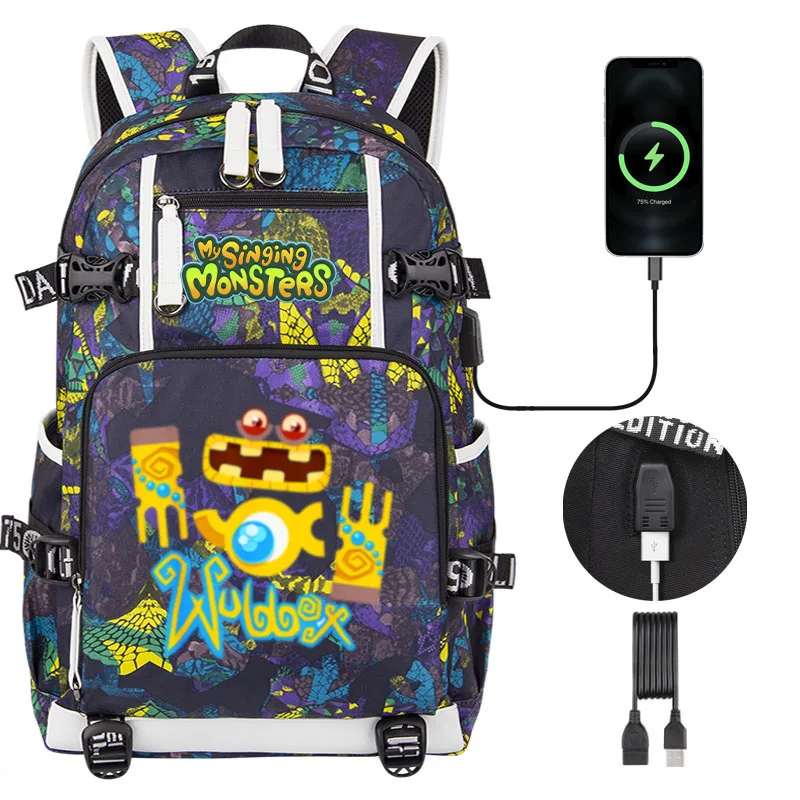 New My Singing Monsters Wubbox Children Backpack NEW USB Boy School bag Large Capacity USB Teenage Kids Students Schoolbag