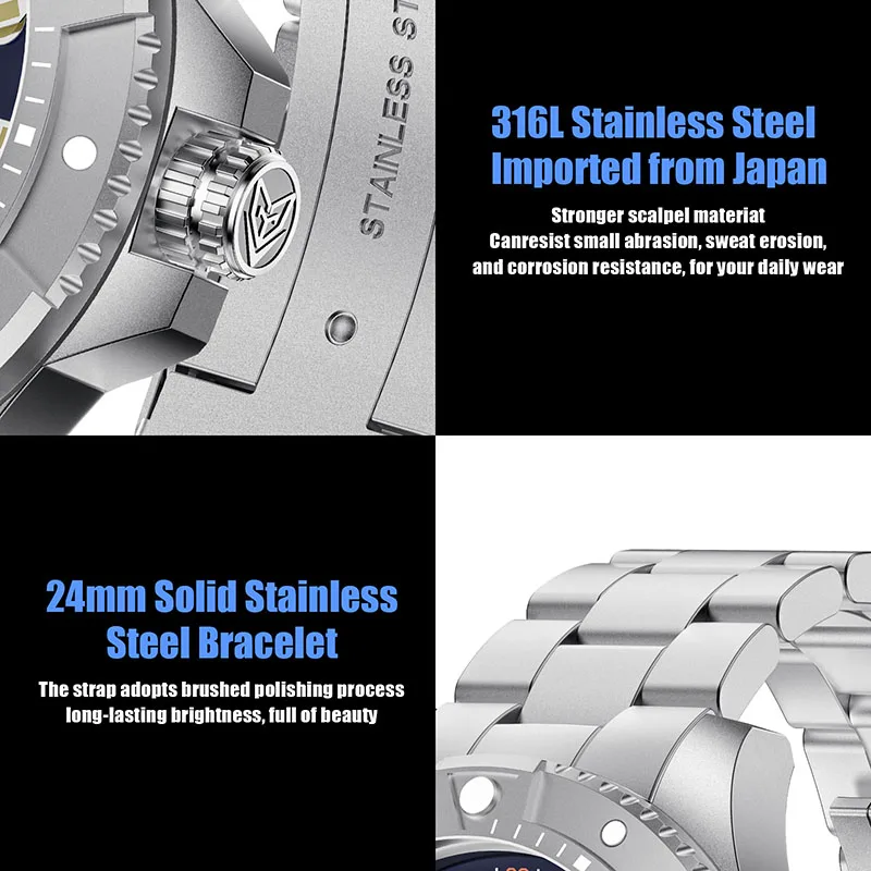 FEELNEVER ساعة أوتوماتيكية للرجال موضة الياقوت مقاوم للماء ساعة مضيئة الرجال الفولاذ المقاوم للصدأ ساعات المعصم الميكانيكية للرجال