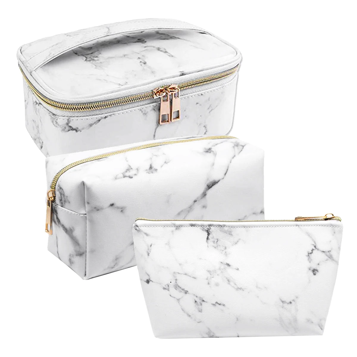 

3 Pack Marble Makeup Bag Set Portable Toiletry Pouch Bag Waterproof Organizer Case Storage Makeup Brushes Bag for Women Girls