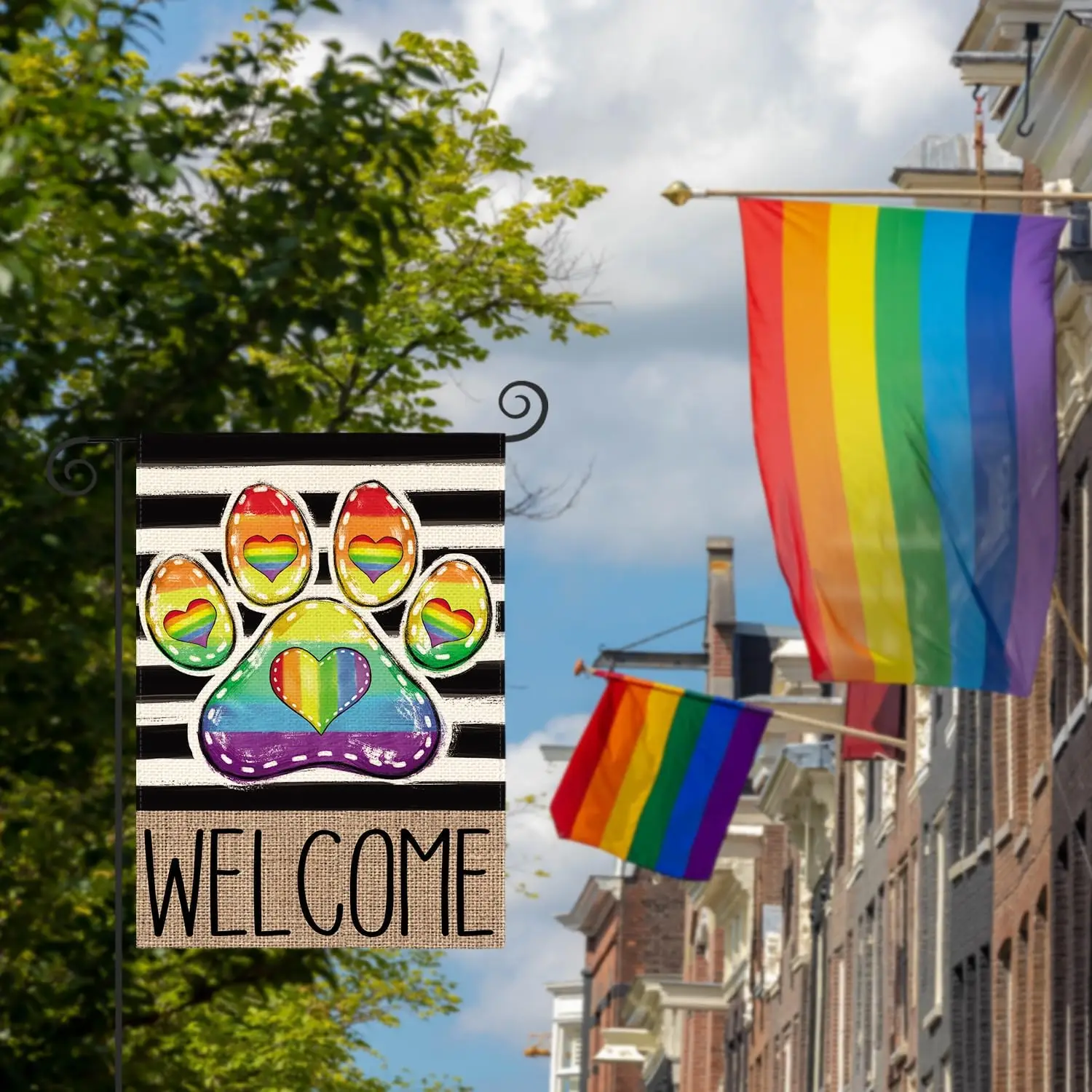 AVOIN colorlife Paw Print Rainbow Pride Garden Flag 12x18 Inch Double Sided, LGBTQ+ Community Progress Welcome Yard Outdoor jjp