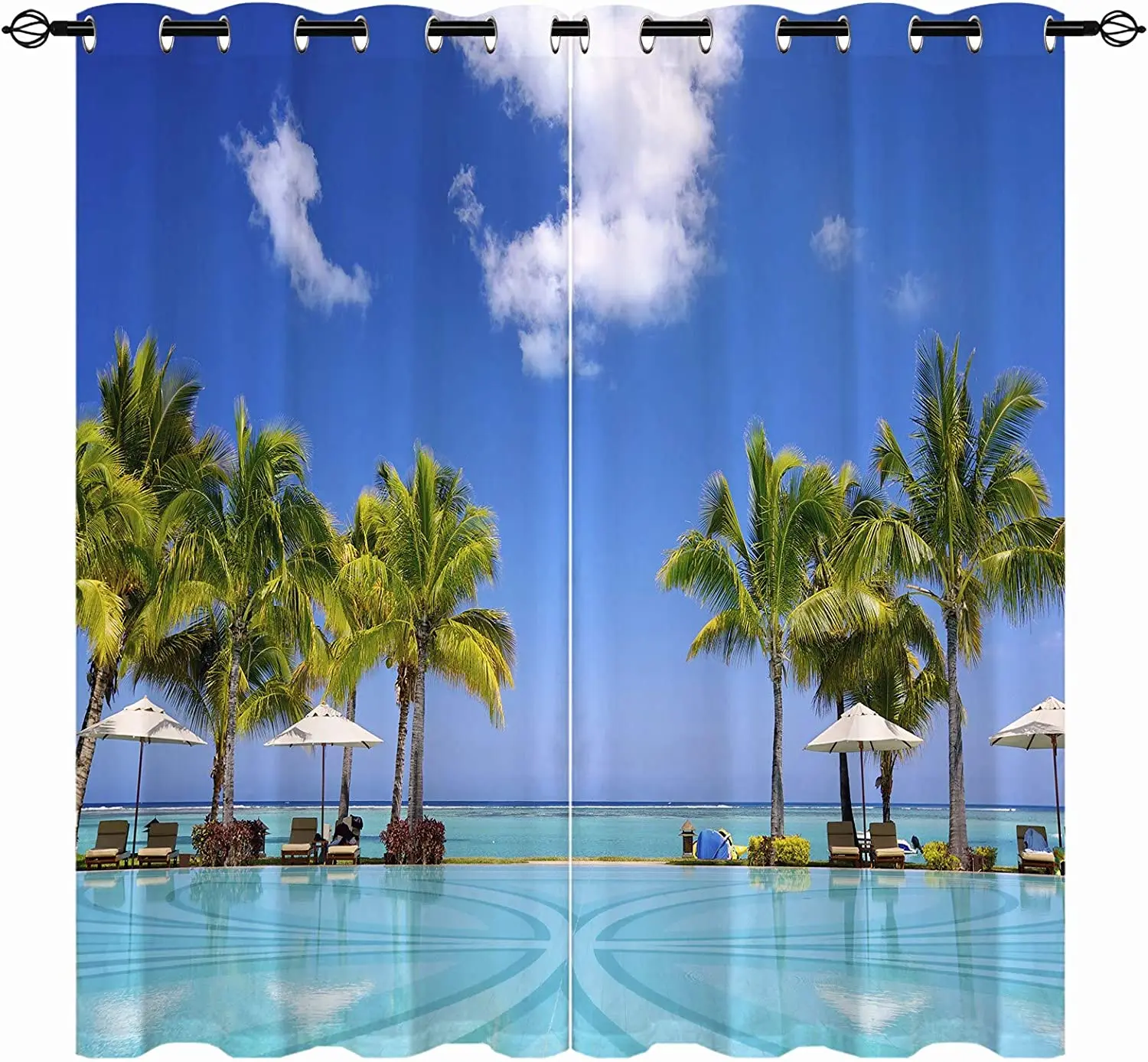 Imagem -03 - Padrão Janela Cortina Conjunto For Bedroom Decoration Palmeiras Havaianas Terrace Landscape Home Decor Drapes Coastal Beach 3d