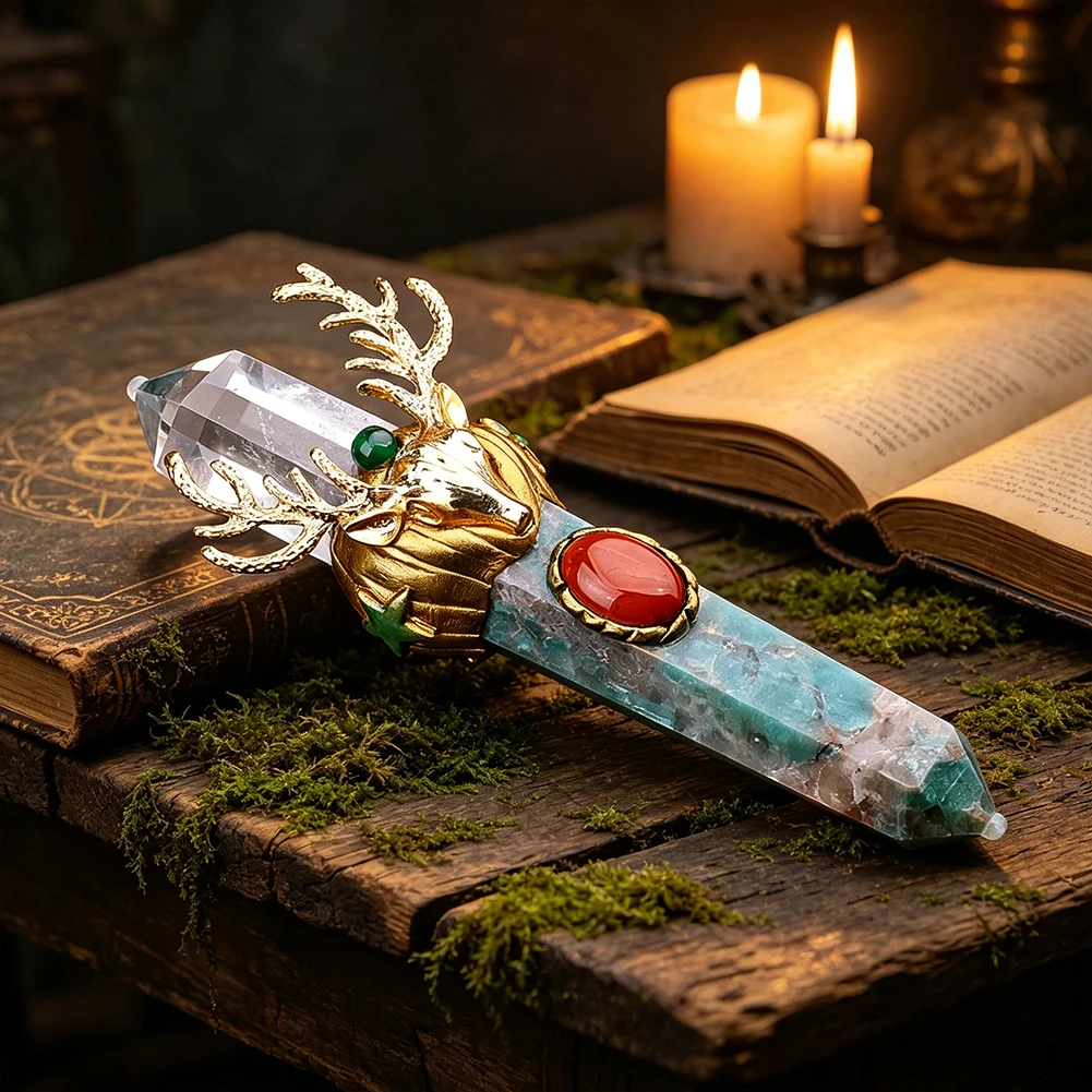 Natural Crystal Point Magic Wand Scepter Reiki Healing Quartz Stone Meditation Wicca Therapy Altar Ritual Decor Collectible Gift