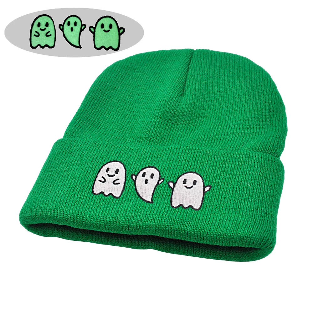 Halloween Ghost Beanie Luminous Embroidered Knitted Hats Unisex Ski Outdoor Hat Glow in The Dark