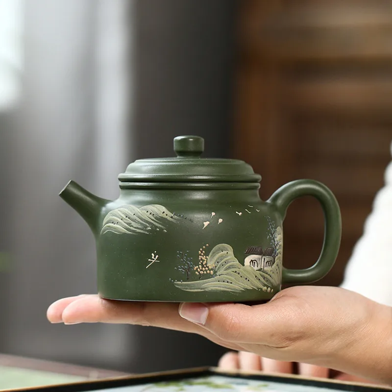 270ml Chinese Yixing Purple Clay Teapots Raw Ore Green Mud De Zhong Tea Pot Zisha Filter Beauty Kettle Tea Ceremony Supplies