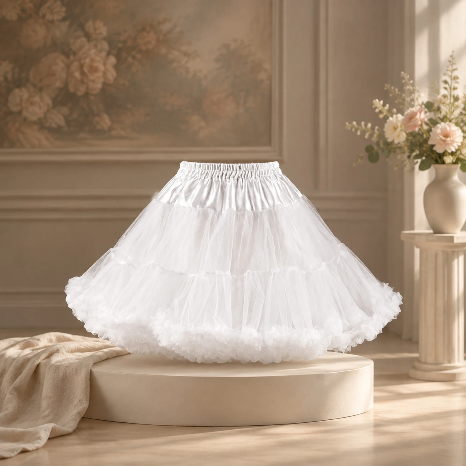 Tiered Tulle Petticoat Lightweight Cancan Skirt Flared Tulle Skirt Soft for Lolita Fashion Fans, Costume Events