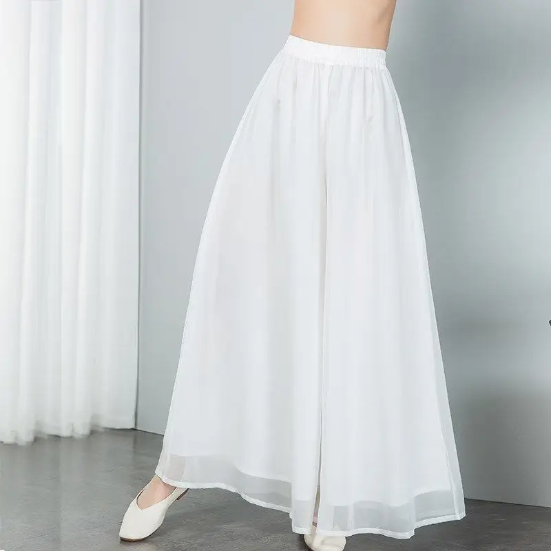 Fashion Women Oversized White Chiffon Pants Summer Thin Korean Casual High Waist Elastic Band Loose Solid Wide Leg Trousers 2023