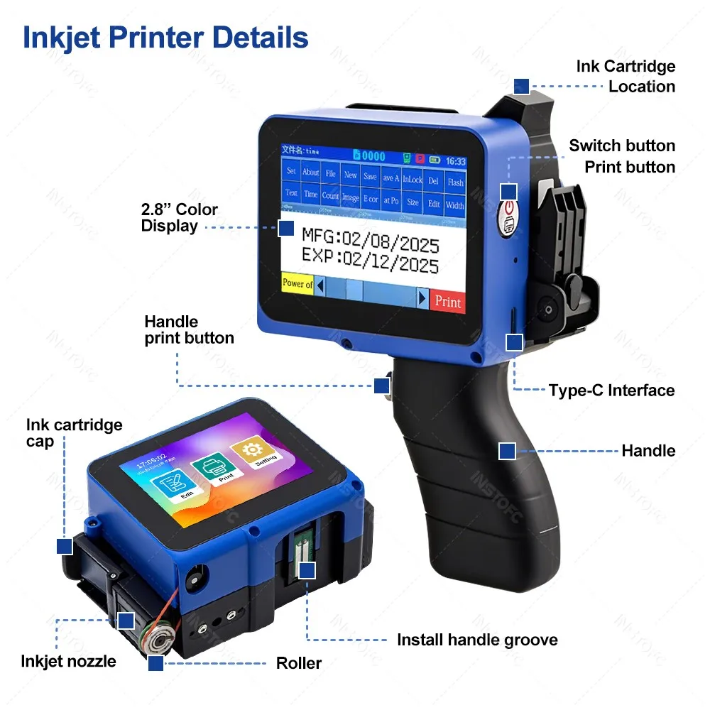 ﻿   طابعة نافثة للحبر محمولة صغيرة 2-12.7 مللي متر ارتفاع الطباعة للبلاستيك الخشب النسيج النص تسمية دفعة رقم الشعار آلة ترميز التاريخ