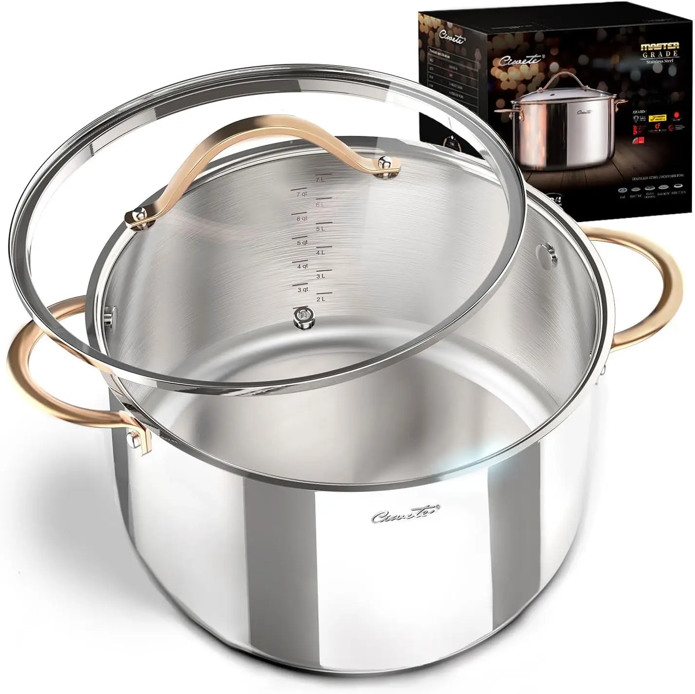 

8 Quart Stock Pot Soup Pot Cooking Pot with for Cooking Stainless Steel Healthy Cookware Stockpots with Cover Dishwasher Safe