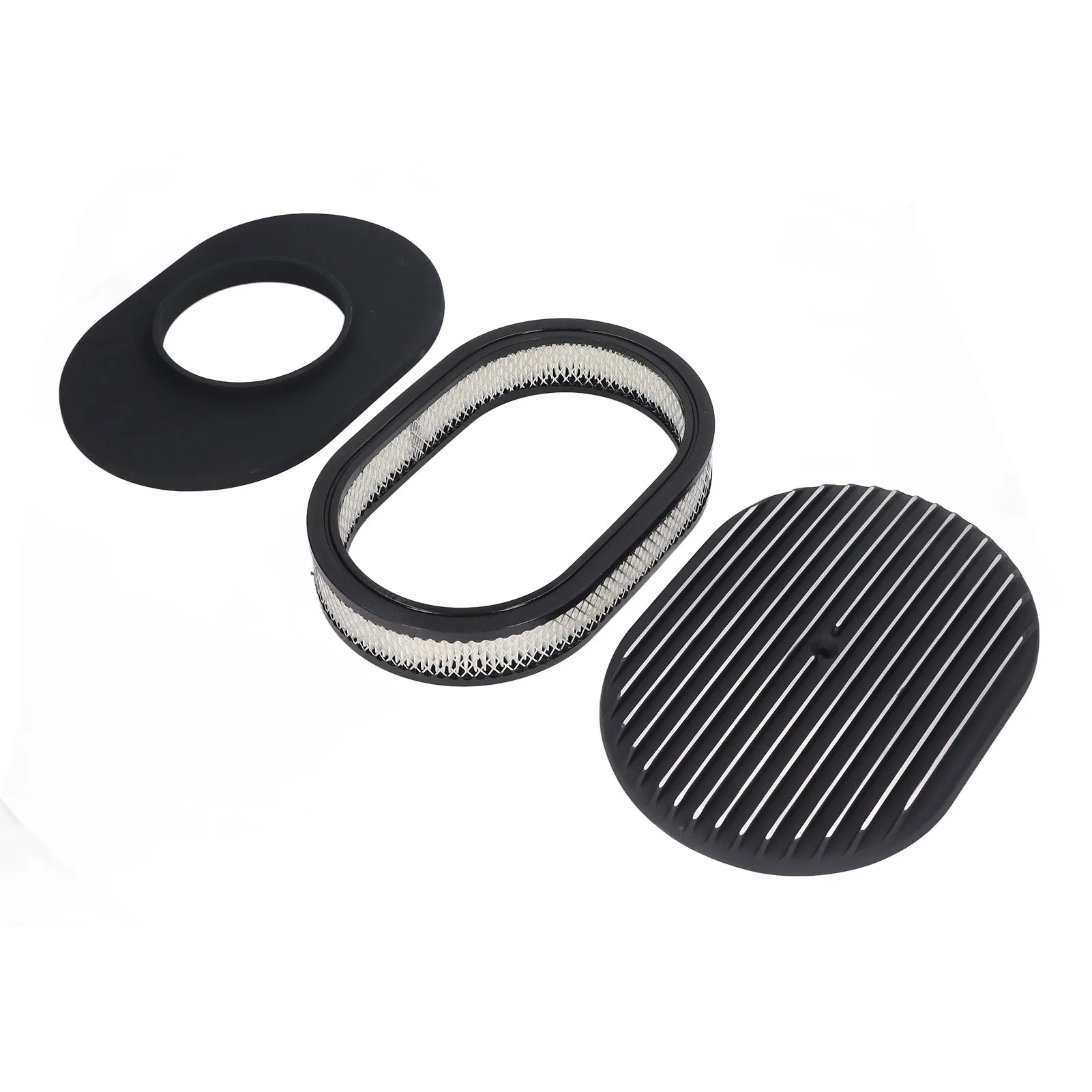 Full Finned Air Cleaner Aluminium Alloy Black for 5 1/8in 4 Barrel Opening Carburetors