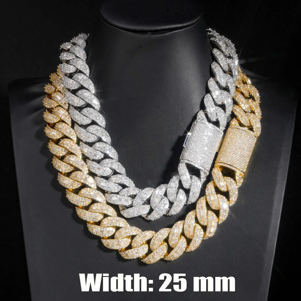 25MM Hip Hop Miami Cuban Chain Link Necklace T-square Full Diamonds Iced Out CZ Bubble Chains Fine Jewelry Gifts for Men Boys