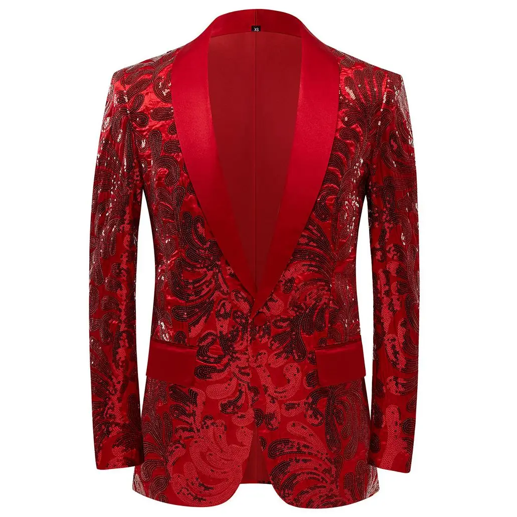 

Men Shiny Sequin Floral Suit Jacket Paisley Pattern Tuxedo for Party Wedding Banquet Peak Lapel Lapel Slim Fit One Button Blazer