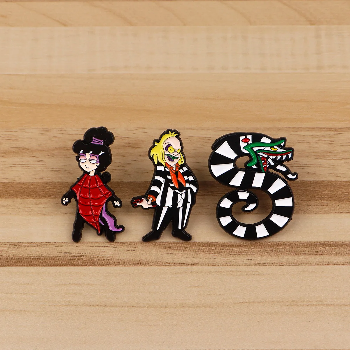 3Pcs Horror Movie Character Enamel Brooch Funny Striped Snake Metal Badge Lapel Pin Clothing Backpack Accessories Jewelry Gifts