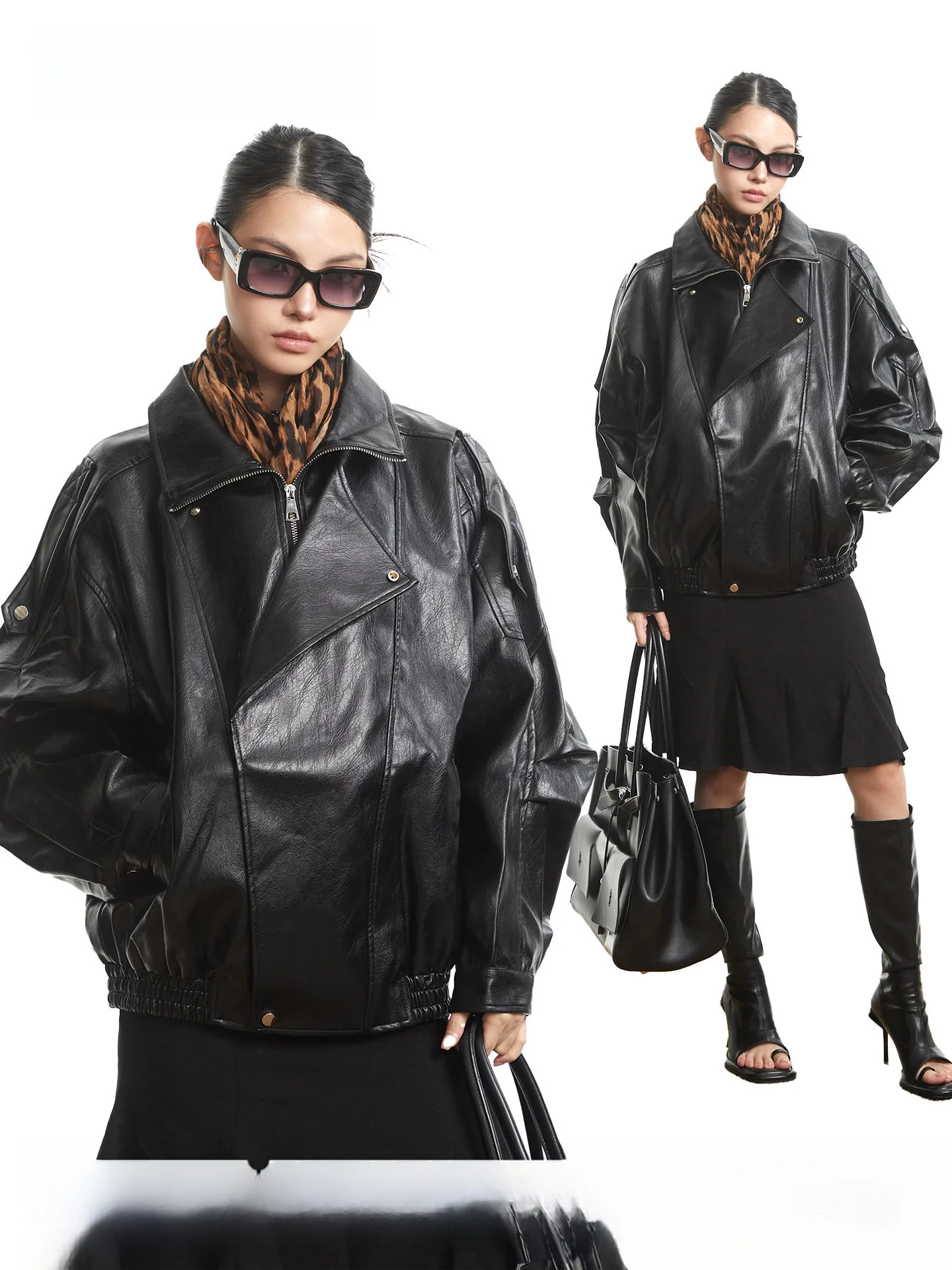 

UNCMHISEX Американская ретро-косуха из кожи для женщин, осенне-зимняя, свободного кроя, повседневная, с длинными рукавами, универсальная, женская верхняя одежда...