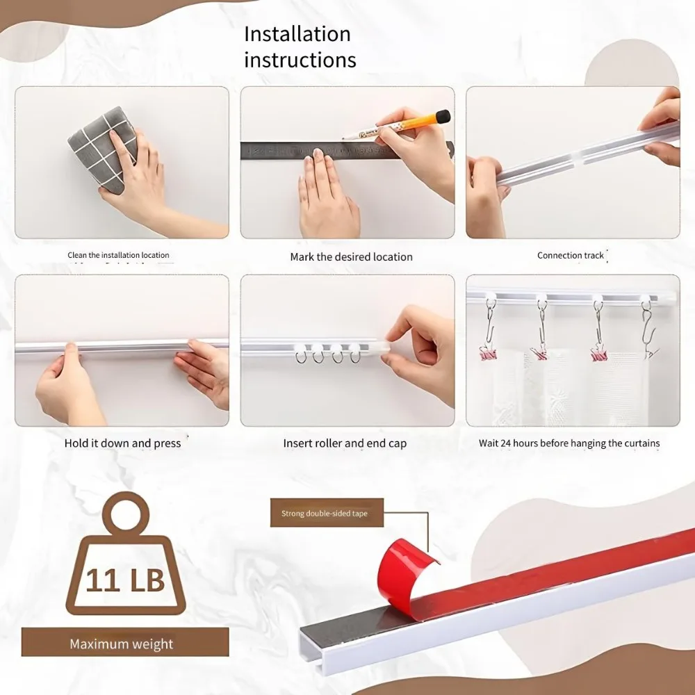The world's best-selling punch-free shower curtain track adhesive silent curtain rail top-mounted side-mounted curtain slide