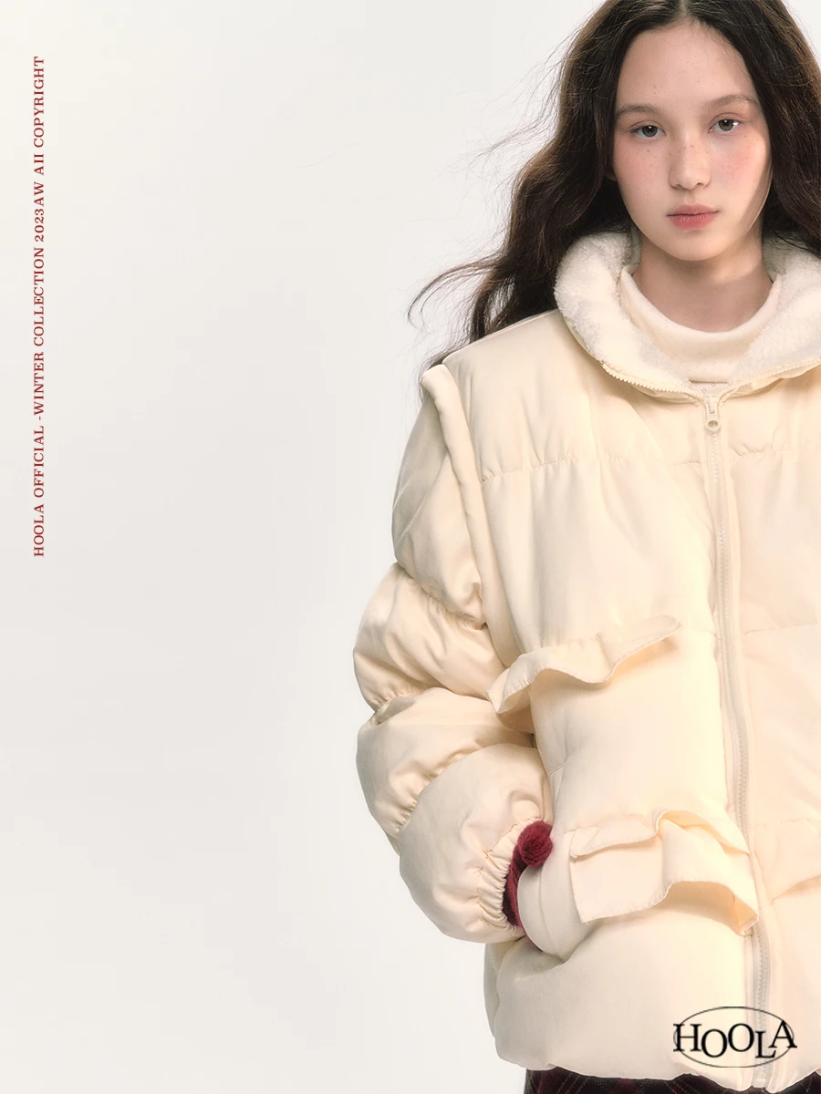 

HOOLA Winter ort Puffer Jaet Detachable Sve Bread Sle White Du down Coat Commute Sle Thiened Polyester Fill