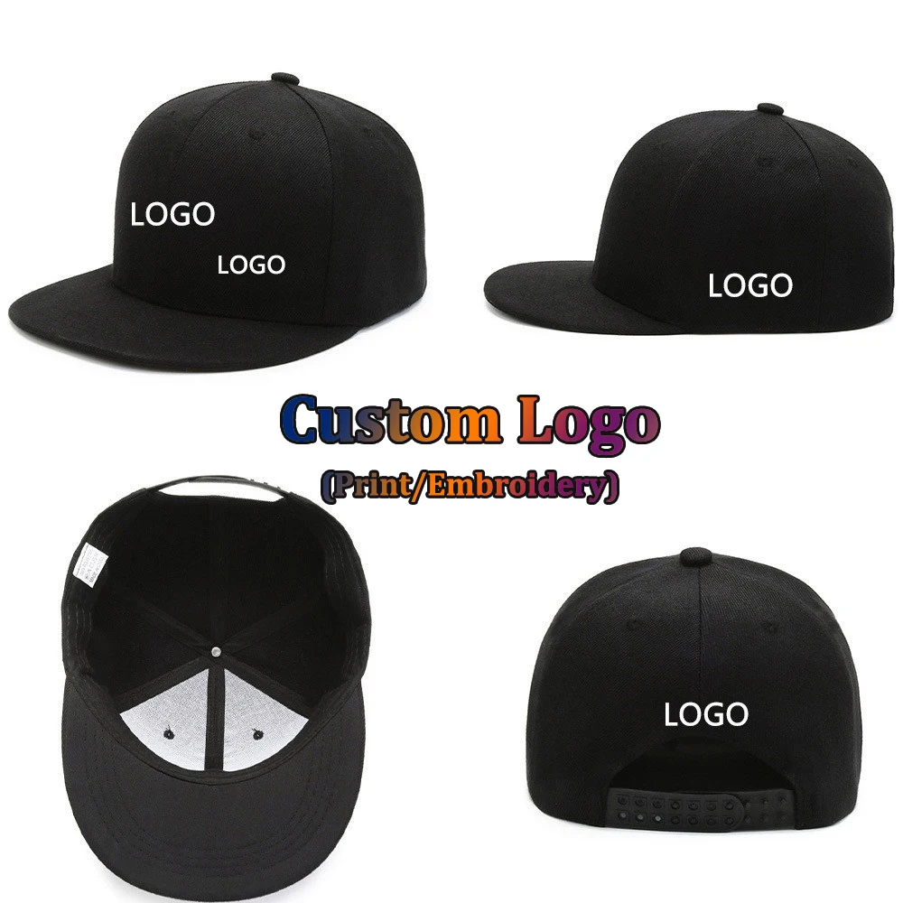 Custom Hat Unisex Hip hop Flat Trucker Hats Women Men Dance Caps Solid Color Adjustable Flat Bill Adult Snapback Hat with Logo
