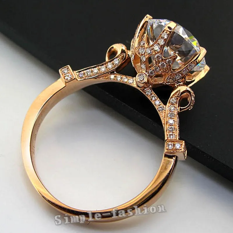 18K Rose Gold Solitaire 3ct Lab Diamond Crown Ring 925 sterling silver Engagement Wedding band Rings for Women Charm Jewelry