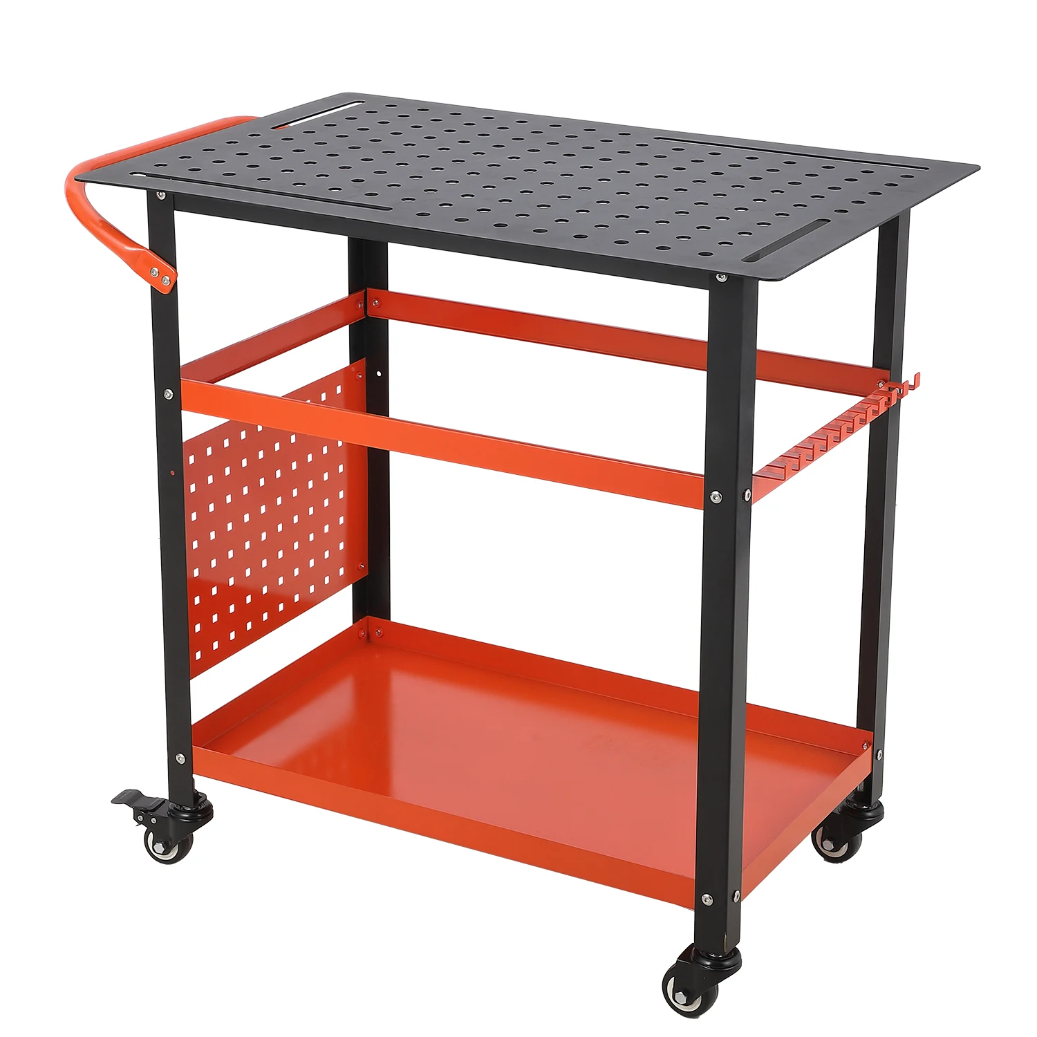 

Mobile Welding Workbench, 36" x 24" Welding Table Top with Double-Layer Storage Board, 11 Hooks, 600 Lb, Black