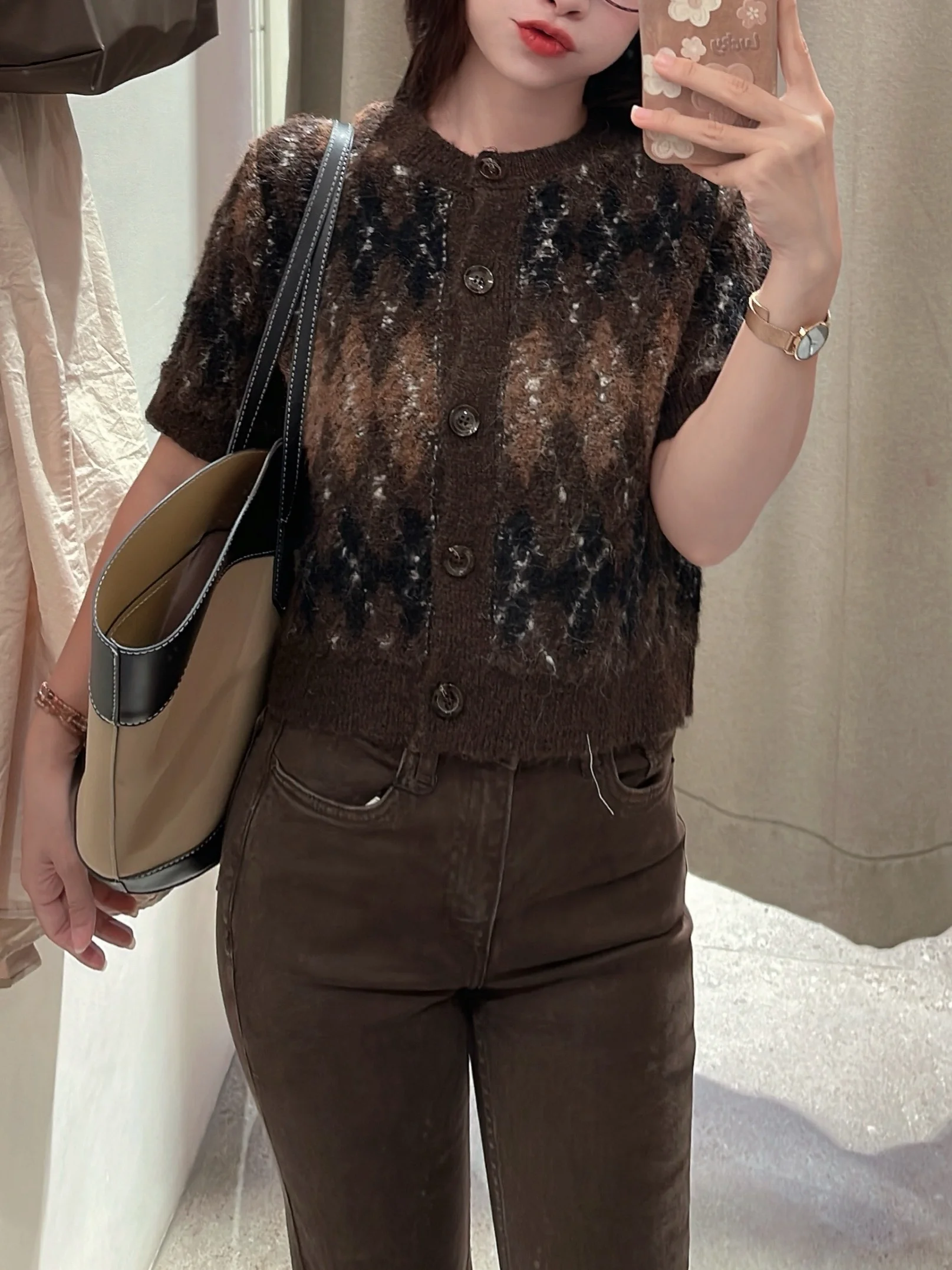 

Элегантный женский свитер в клетку с бриллиантами, уличный шикарный осень 2025 г., модный молодежный вечерний кардиган, свитер для женщин