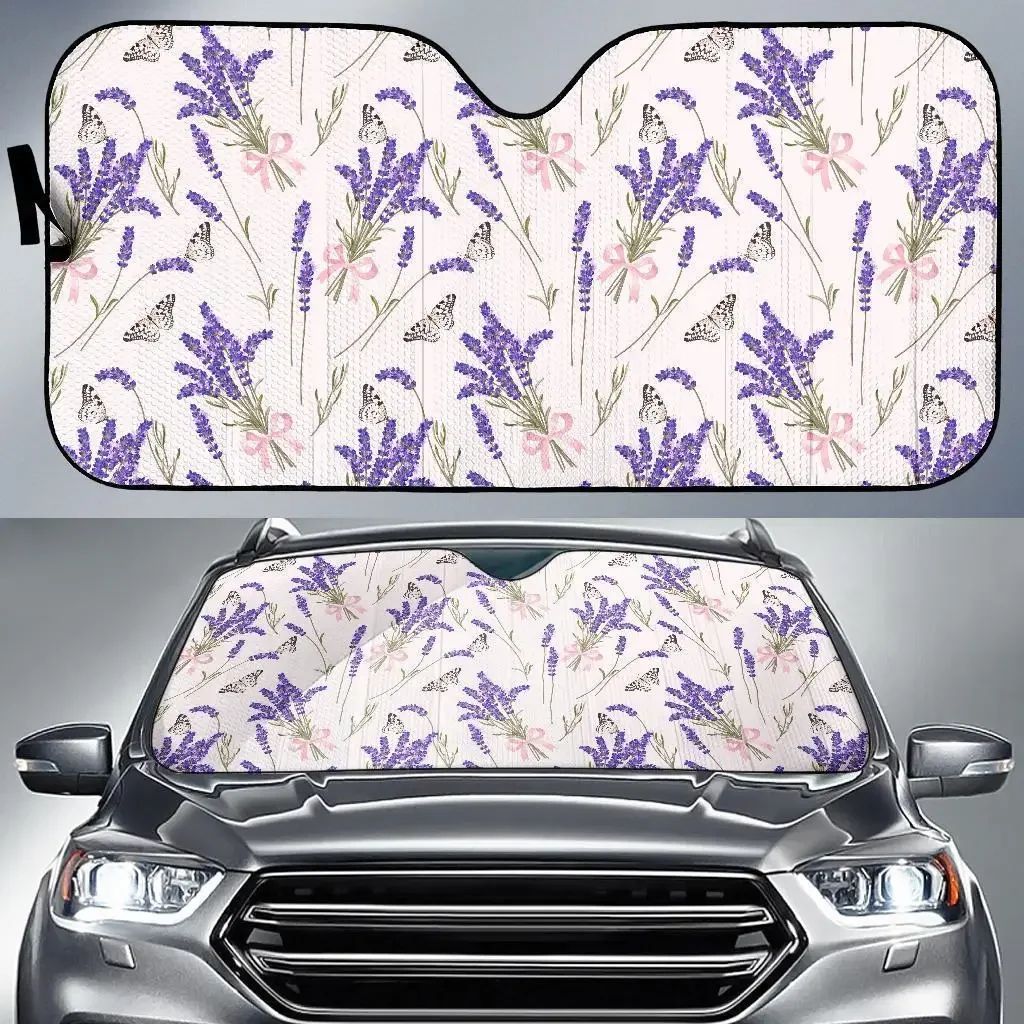 Lavender Floral Print Pattern Auto Sun Shade Car Windshield Window Cover Sunshade