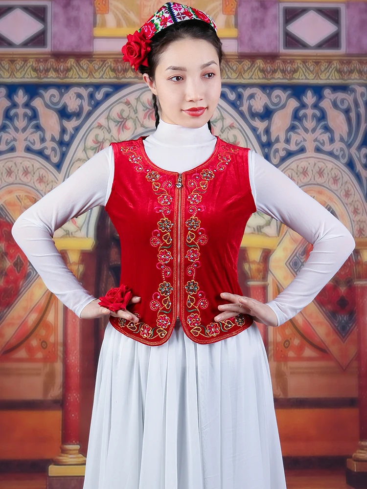刺繍中国国家新疆ダンス衣装女性人工ダイヤモンドベスト国家スペインフラメンコチベットダンスウェア