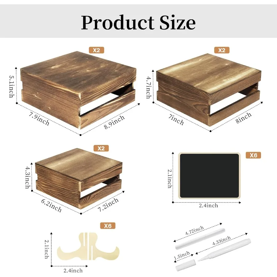 6 Pcs Buffet Risers with Mini Signs Rustic Wood Cake Stands Food Risers for Buffet Table Dessert Display Stand Wood Crates Rust