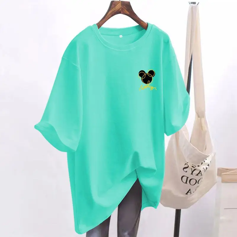 Summer Women Cartoon Printed O-neck Casual Basics Top Pullovers Korean Style Fashion Loose Short Sleeve T-shirt