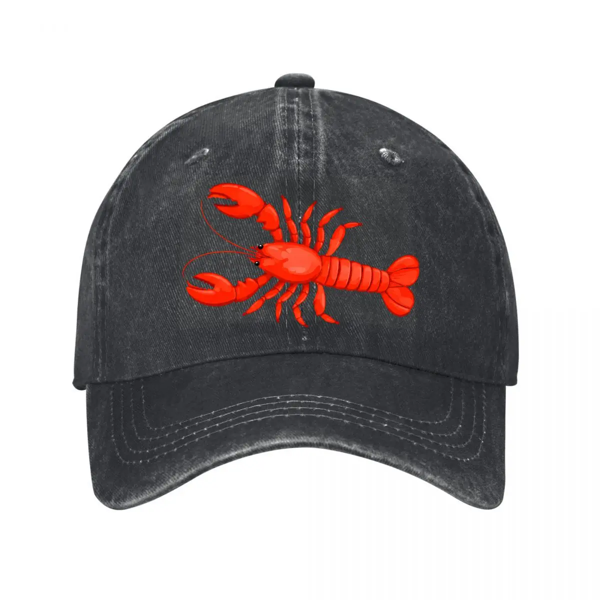 Red Lobster Crustacean Marine Animal Illustration Washed Baseball Cap Outdoor Hat