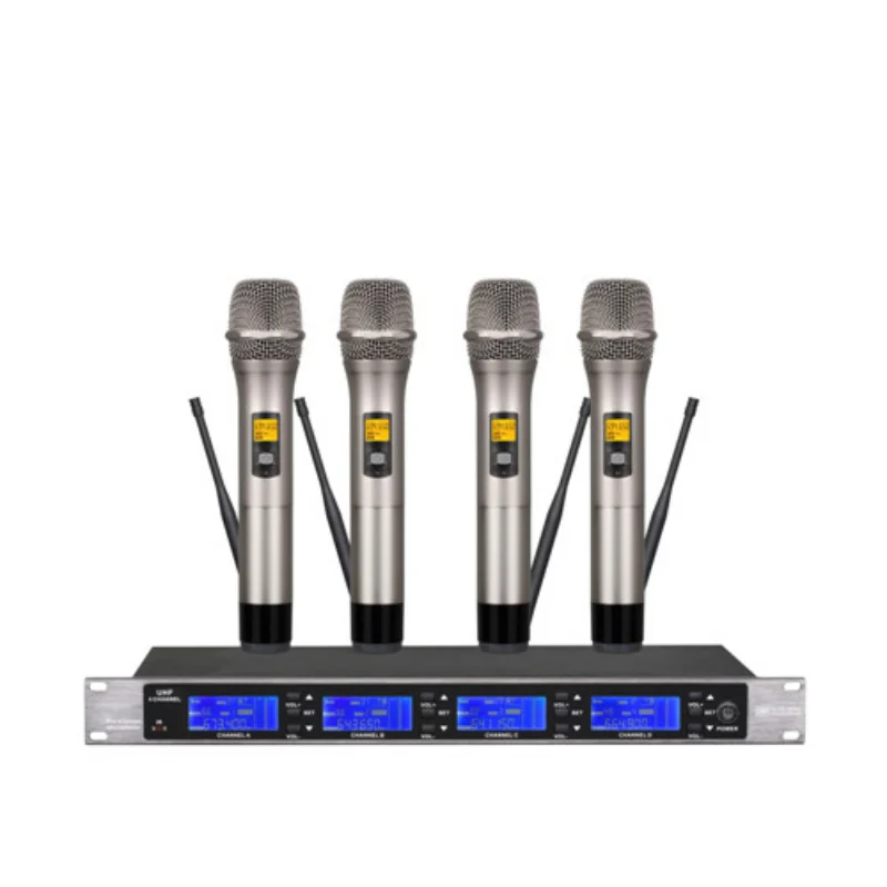 

AOSHEN RU-404 Karaoke 4 Wireless Microphone UHF Handheld Collar Microfono System