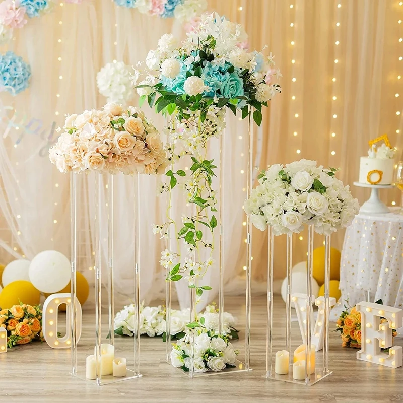 Tall Acrylic Crystal Table Flower Rack Wedding Road Lead Centerpiece Event Party Decoration, 40 cm, 60 cm, 80 cm, 100 cm, 6Pcs