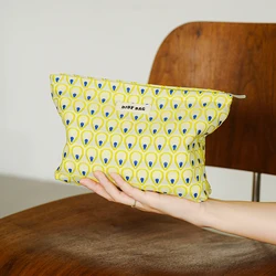 Borsa per il trucco da donna, senso giallo di qualità, design con cerniera di grande capacità, borsa per articoli, borsa da toilette da viaggio, pendolare a portata di mano