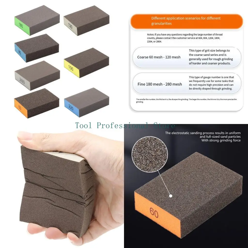 

57QF моющийся шлифовальный блок, 7 шт., различные зерна 60/80/100/120/180/220/280 для полировки мебели, металла, дерева