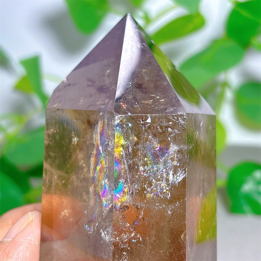 Rainbow Smokey Tower Crystal Natural Stone Quartz Stone Minerals Home Decoration Reiki Mightiness Energy Healing Luck Love Wand