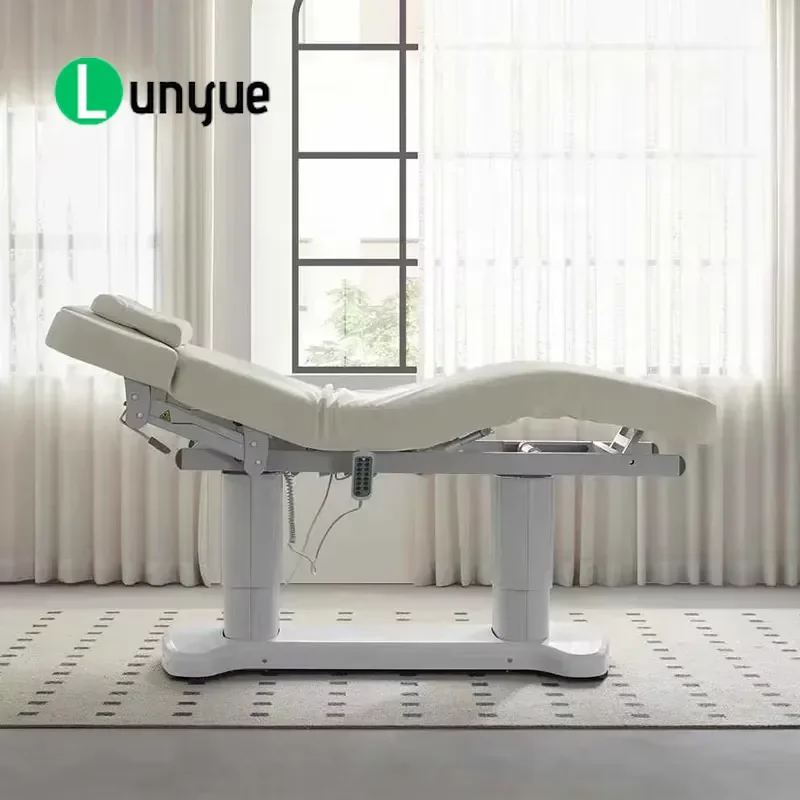Luxury Electric Facial Massage Bed Modern Quad Motor Tilt Beauty Spa Furniture with Light for Clinic Treatment