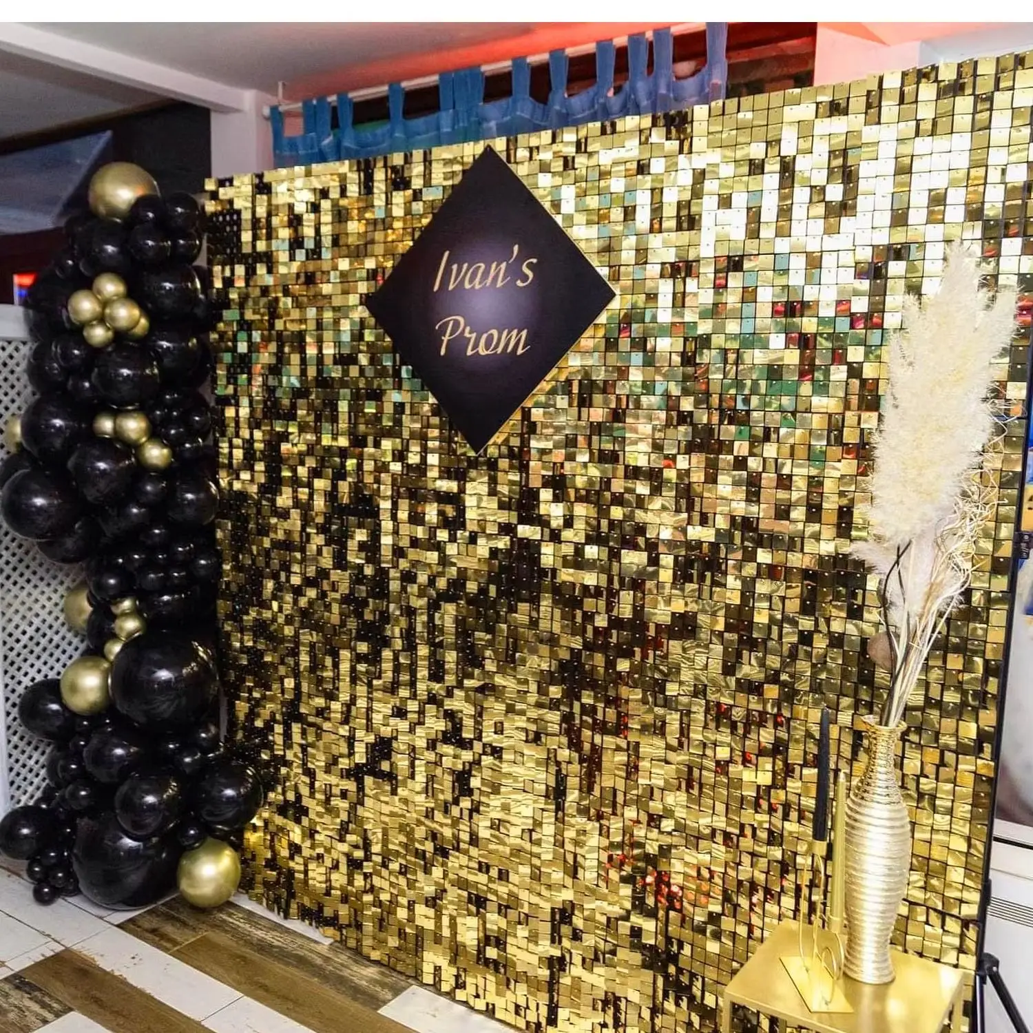 12/24/30pcs Gold Shimmer Wall Backdrop Square Glitter Panels Birthday Wedding Anniversary Party Photo Backdrop Decor Photo Props