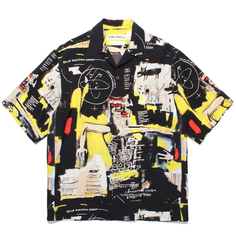 Street Vintage WACKO MAIRA Hawaii Short Sleeve Shirt Fashion Graffiti Hand-painted Pattern Summer Casual Hip Hop Brand Shirt