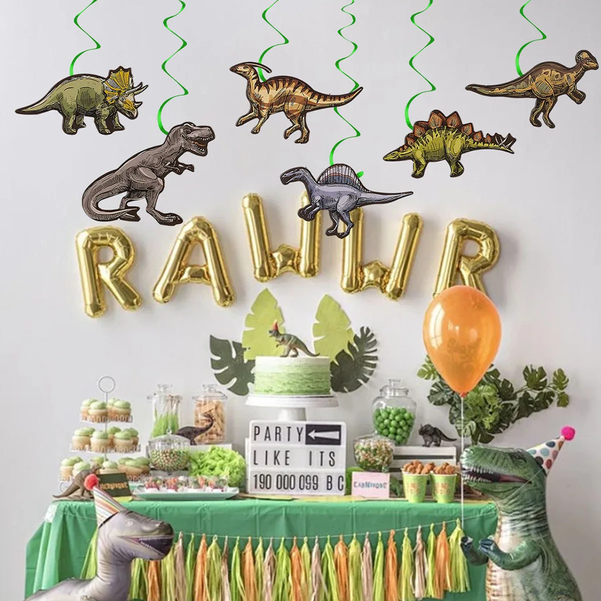 Dinosaurier-Geburtstagsparty-Dekoration T-Rex Girlande Hängende Wirbel-Deko Kinder Jungen Geburtstagsdeko Dino-Geburtstagsparty-Deko Wirbel-Deko – Detail 5